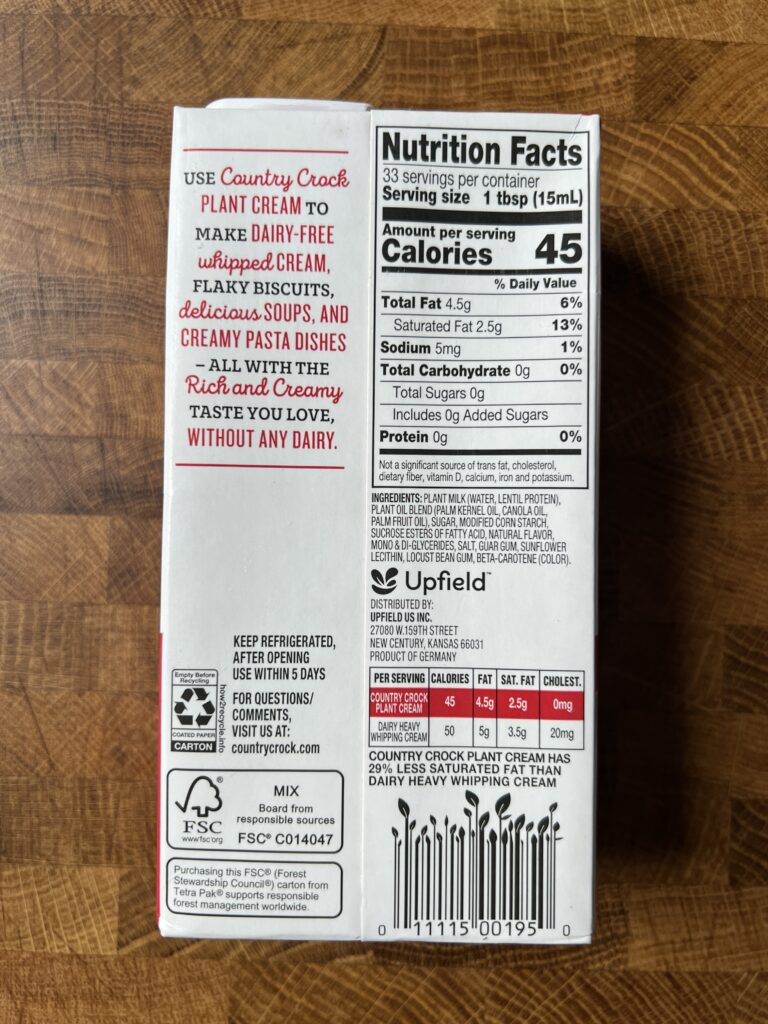 A box of country crock plant cream with nutrition facts.