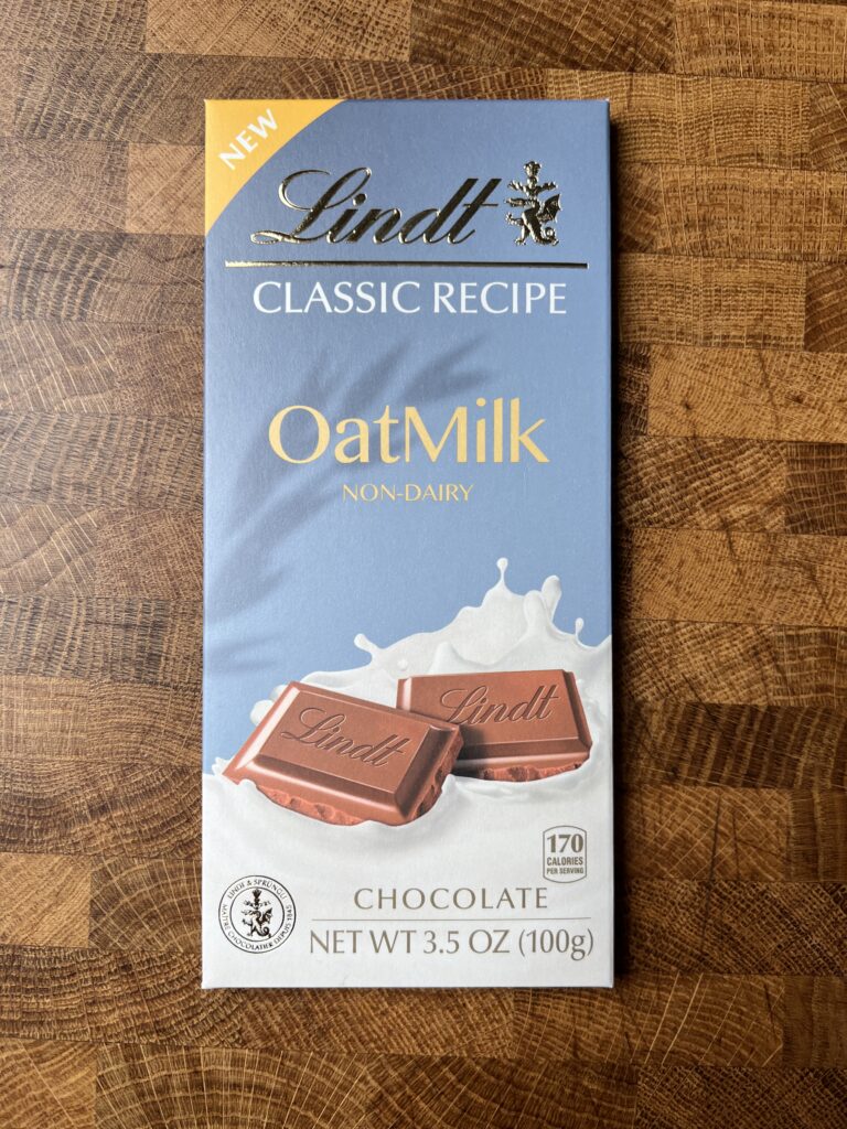 Lindt Oat Milk classic chocolate bar.