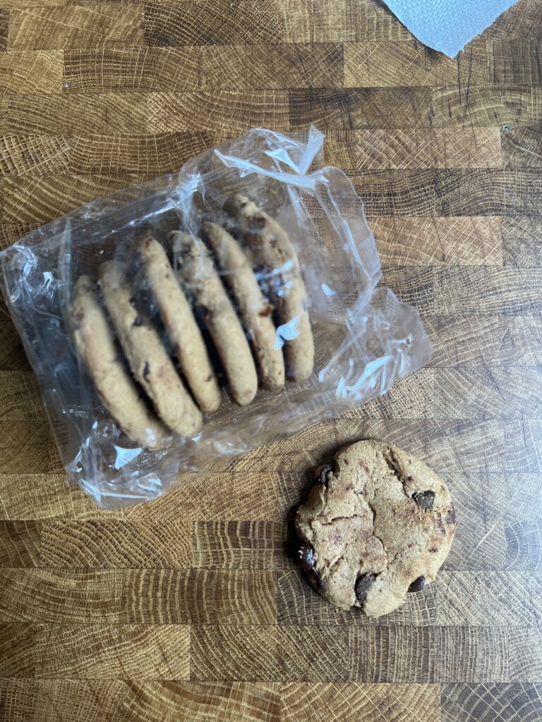 inside package of Tates vegan chocolate chip cookies.